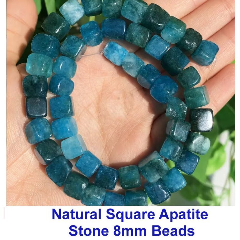 Natural Square Apatite Stone 8mm Beads  15" Strand